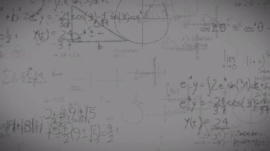 Matematiksel denklemlerin daireler üzerinde animasyonu. küresel eğitim, bilim, dijital arayüz ve dijital olarak üretilen video konsepti.