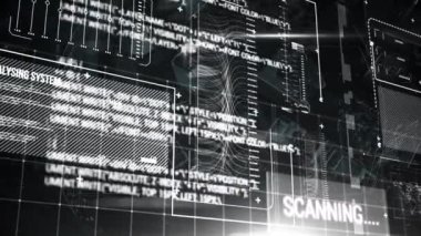 Veri işleme ile ekranın animasyonu. küresel veri işleme, dijital arayüz, teknoloji ve ağ konsepti dijital olarak oluşturulmuş video.