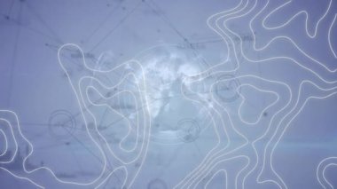 Mavi arkaplan üzerindeki dünya ile bağlantı ağının animasyonu. bağlantı, teknoloji ve dijital arayüz kavramı dijital olarak oluşturulmuş video.