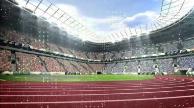Spor stadyumunda veri işleme animasyonu. global spor, veri işleme, dijital arayüz ve teknoloji konsepti dijital olarak oluşturulmuş video.
