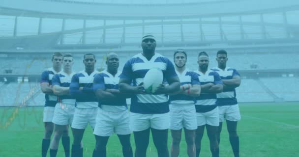 Animatie Van Statistieken Rugbyspelers Wereldwijde Sport Technologie Digitale Interface Aansluitingen — Stockvideo