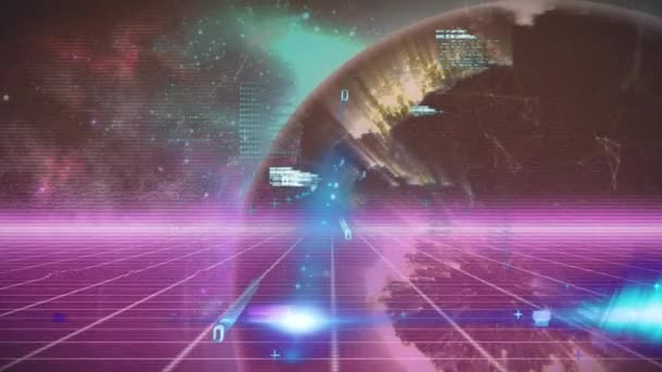 Animation Numérique Traitement Des Données Sur Globe Tournant Dans Espace — Video