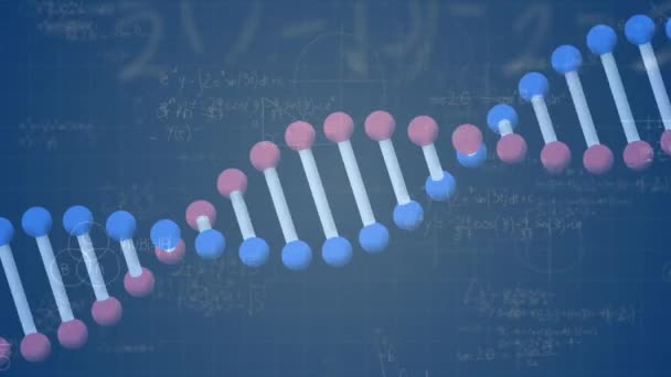 Animering Matematiska Ekvationer Över Dna Strängen Global Utbildning Vetenskap Digitalt — Stockvideo