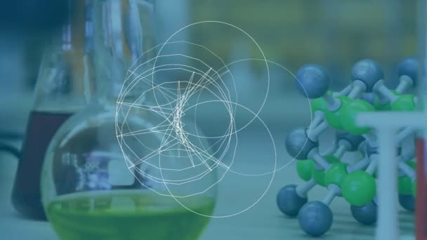 Forma Circular Geométrica Abstracta Contra Primer Plano Múltiples Equipos Laboratorio — Vídeos de Stock