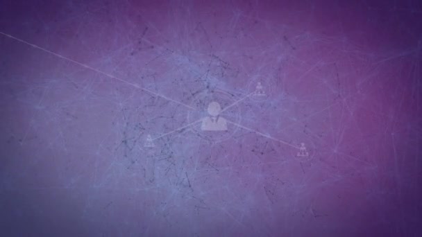 Animación Red Conexiones Sobre Fondo Púrpura Conexión Tecnología Interfaz Digital — Vídeo de stock