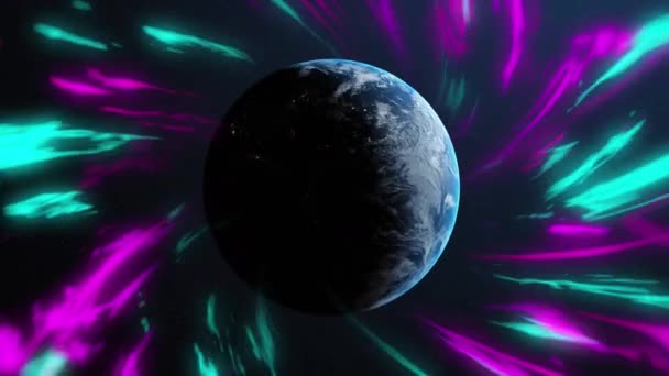 Animação Trilhas Luz Brilhante Sobre Planeta Terra Redes Globais Interface — Vídeo de Stock