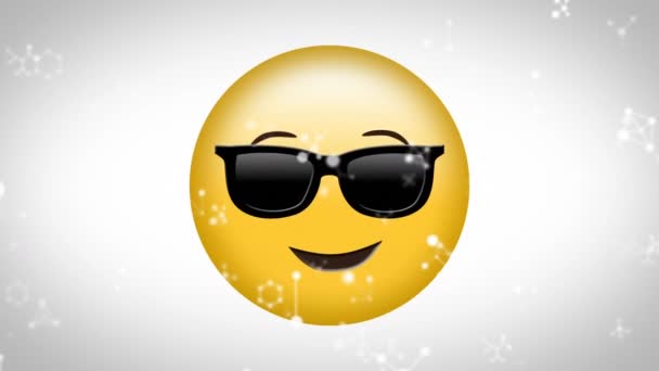 Animace Emojiho Ikony Slunečních Brýlí Bílém Pozadí Padajícími Bílými Skvrnami — Stock video