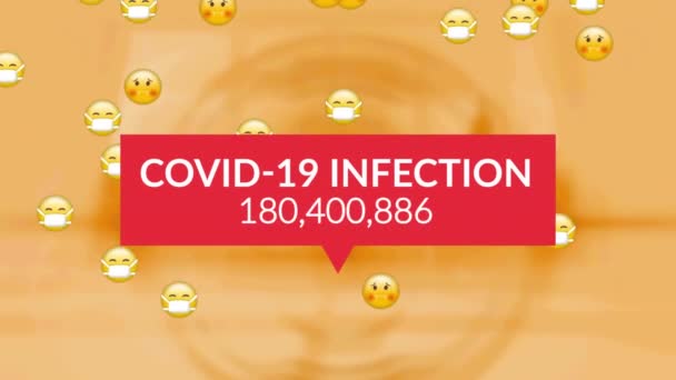 Animación Del Contador Infección Covid Con Emojis Enfermos Sobre Fondo — Vídeos de Stock