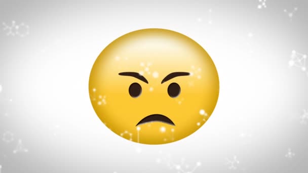 Animación Emoji Enojado Icono Sobre Fondo Blanco Con Caída Manchas — Vídeo de stock