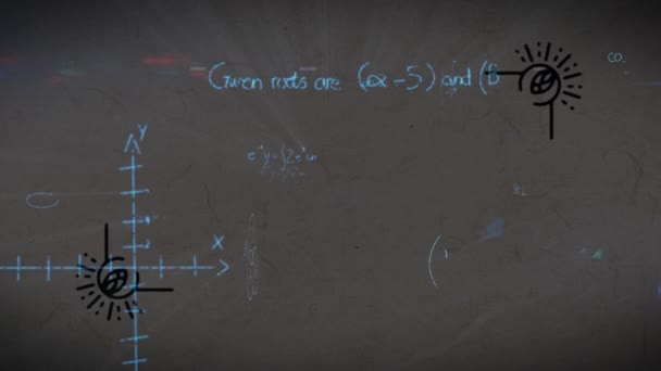 Κινούμενα Σχέδια Των Μαθηματικών Εξισώσεων Πάνω Από Έγγραφο Καύσης Παγκόσμια — Αρχείο Βίντεο