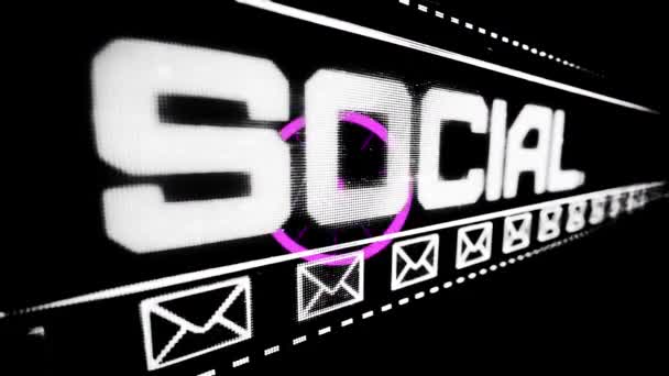 Animation Von Text Sozialem Netzwerk Rosafarbenem Scanner Und Mail Umschlagsymbolen — Stockvideo