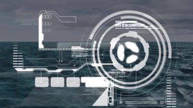 Denizin ötesindeki taramaların animasyonu. küresel bağlantılar, veri işleme ve teknoloji konsepti dijital olarak oluşturulmuş video.