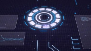 Siyah arkaplanda veri işleme ve tarama animasyonu. küresel dijital arayüz, veri işleme ve teknoloji konsepti dijital olarak oluşturulmuş video.