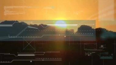 Manzara üzerinde veri işleme animasyonu. küresel bağlantılar, veri işleme ve teknoloji konsepti dijital olarak oluşturulmuş video.