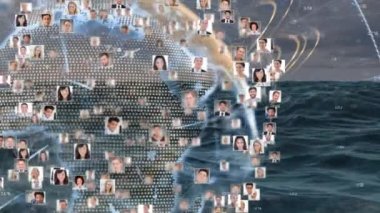 İnsanlarla olan bağlantıların animasyonu deniz aşırı fotoğraflar. küresel bağlantılar, veri işleme ve teknoloji konsepti dijital olarak oluşturulmuş video.