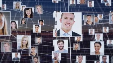 Şehir manzarası üzerinden insanlarla olan bağlantıların animasyonu. küresel bağlantılar, veri işleme ve teknoloji konsepti dijital olarak oluşturulmuş video.