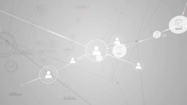 Simgelerle bağlantı ağlarının animasyonu. küresel bağlantılar, dijital arayüz, dijital olarak oluşturulan veri işleme konsepti.