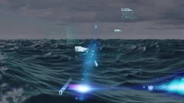 İkili kodlama ve denizaşırı veri işleme animasyonları. küresel bağlantılar, veri işleme ve teknoloji konsepti dijital olarak oluşturulmuş video.