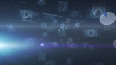 Ekranlarda veri işleme ve tarama alanlarının animasyonu. küresel dijital arayüz, veri işleme ve teknoloji konsepti dijital olarak oluşturulmuş video.