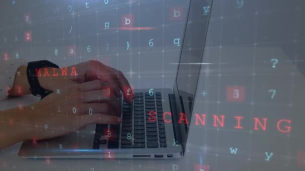 Animação Aviso Ataque Cibernético Sobre Mulher Usando Laptop Conceito Global — Vídeo de Stock