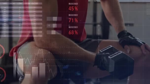 Animering Databehandling Och Statistik Över Stark Man Utövar Globalt Koncept — Stockvideo