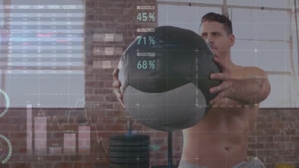 Animação Processamento Dados Estatísticas Sobre Exercício Homens Fortes Conceito Global — Vídeo de Stock