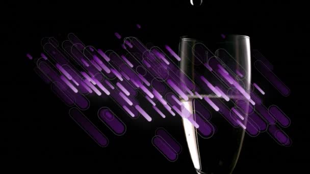 Siyah Arka Planda Şampanya Bardağının Üzerindeki Mor Şekillerin Animasyonu Parti — Stok video