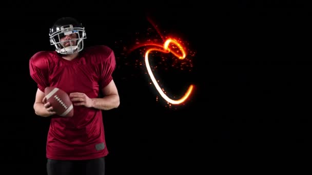 American Football Speler Houdt Bal Lichte Paden Mondiaal Concept Voor — Stockvideo