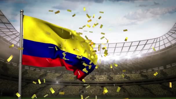 Animace Zlatých Konfet Padajících Přes Kolumbijskou Vlajku Sportovním Stadionu Sport — Stock video