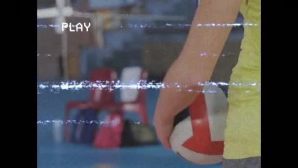 Voleybolcu Topun Kesişmesiyle Ekranın Animasyonu Spor Yarışma Konsepti Dijital Olarak — Stok video