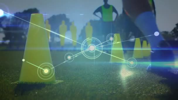 Animación Del Procesamiento Datos Red Conexiones Sobre Jugadores Fútbol Deportes — Vídeo de stock