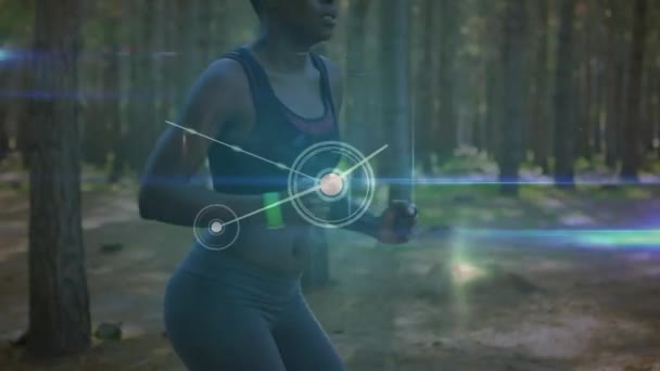 Animation Des Netzwerks Von Verbindungen Über Frauen Die Wald Sport — Stockvideo