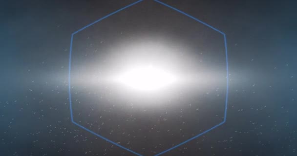 Animation Hexagone Néon Bleu Lumière Blanche Clignotante Sur Fond Sombre — Video