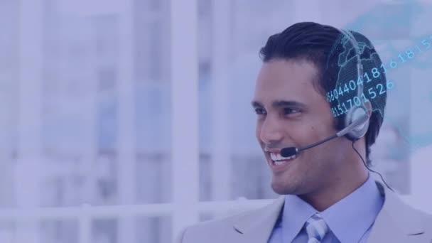 Animation Globe Businessman Phone Headset Global Connections Business Digital Interface — Stock Video