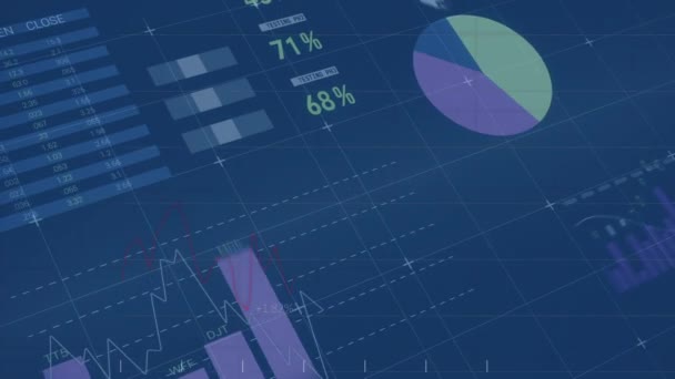 Animação Processamento Dados Financeiros Através Tela Digital Conceito Global Negócios — Vídeo de Stock