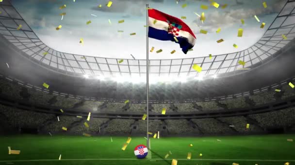 Animation Von Goldenem Konfetti Das Über Die Kroatische Flagge Sportstadion — Stockvideo