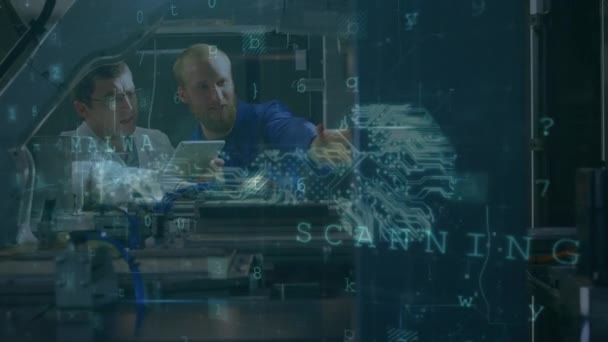 Animatie Van Cyberaanval Waarschuwing Wetenschappers Met Behulp Van Tablet Wereldwijd — Stockvideo
