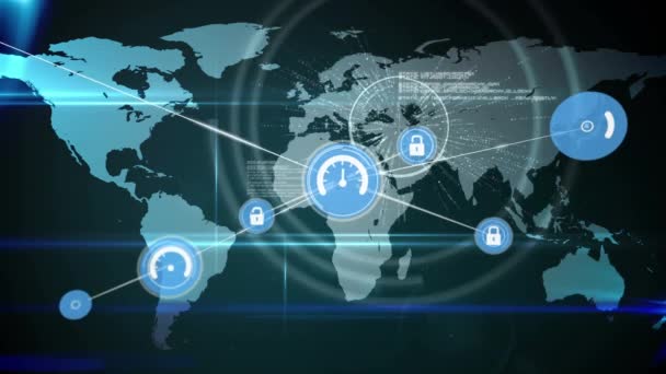 Animering Nätverk Anslutningar Med Ikoner Över Världskartan Globala Anslutningar Digitalt — Stockvideo