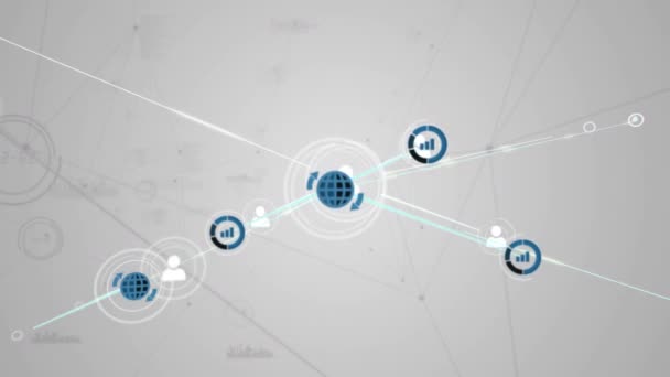 Анимация Сетей Соединений Иконками Белом Фоне Глобальные Подключения Цифровой Интерфейс — стоковое видео