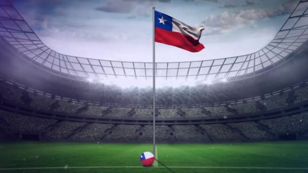 Анимация Снега Падающего Над Флагом Чиле Спортивном Стадионе Спорт Погода — стоковое видео