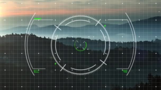 Animación Del Escaneo Del Alcance Procesamiento Datos Sobre Paisaje Conexiones — Vídeos de Stock