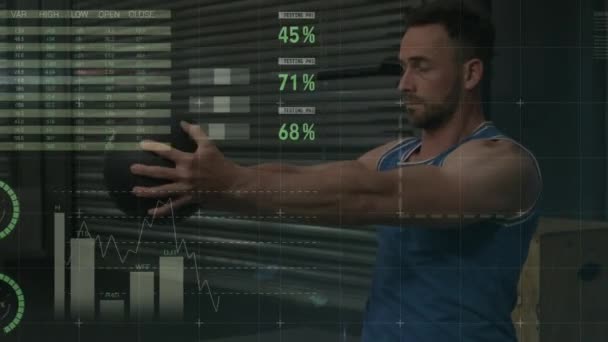 Animação Processamento Dados Estatísticas Sobre Exercício Homens Fortes Conceito Global — Vídeo de Stock