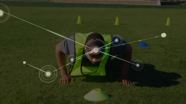 Animación Del Procesamiento Datos Red Conexiones Sobre Jugadores Fútbol Deportes — Vídeo de stock