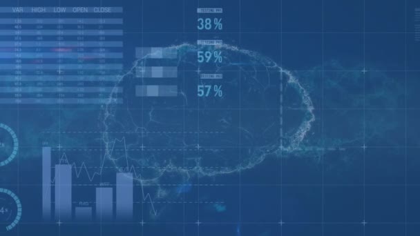 Animación Del Procesamiento Datos Financieros Través Del Cerebro Digital Negocios — Vídeo de stock