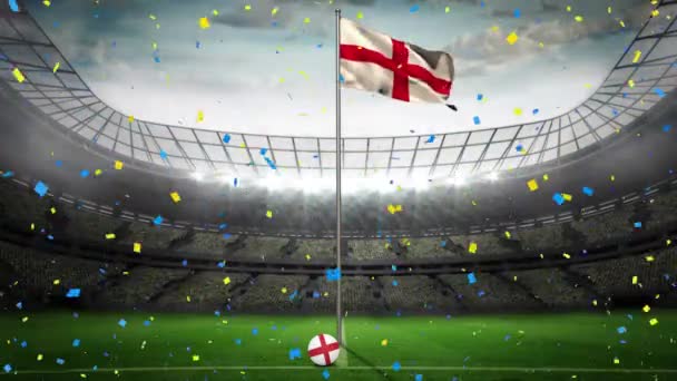 Animation Confettis Tombant Sur Drapeau Anglais Stade Sportif Sport Victoire — Video