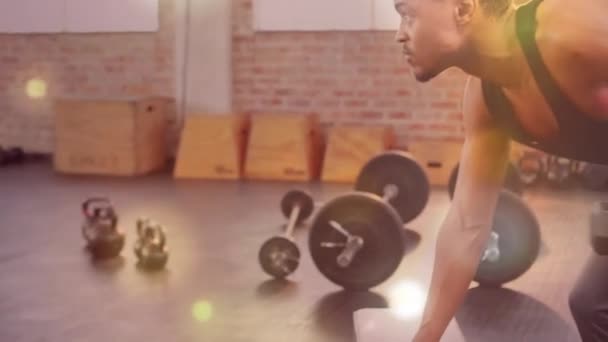 Animatie Van Gloeiend Licht Fitnessruimte Wereldwijd Concept Voor Sport Fitness — Stockvideo