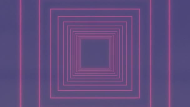 紫の背景にネオン輝くトンネルのアニメーション 世界規模の接続 データ処理 テクノロジーの概念デジタルで生成されたビデオ — ストック動画
