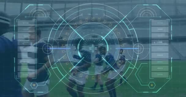 Animation Der Digitalen Schnittstelle Mit Scanner Über Fußballspieler Globaler Sport — Stockvideo
