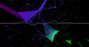 Bağlantılar ağı üzerinden veri işleme animasyonu siyah arkaplan. 