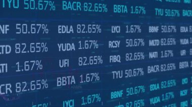 Ekranlarda finansal veri işleme animasyonu. küresel iş, bağlantılar, veri işleme ve teknoloji konsepti dijital olarak oluşturulmuş video.